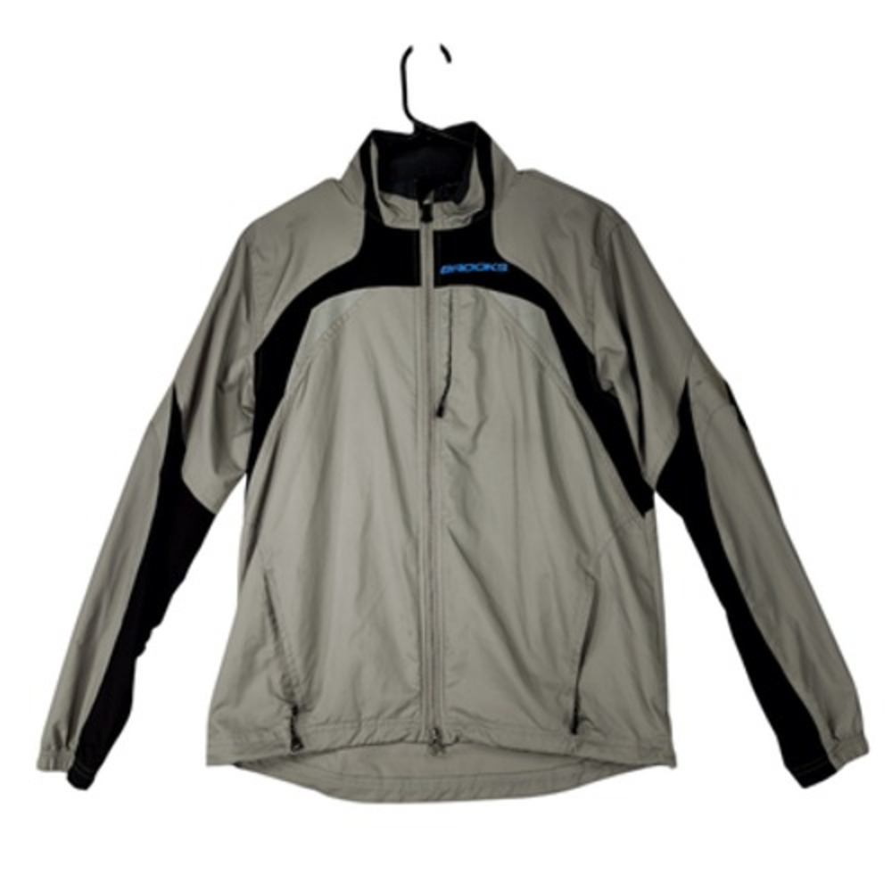 Brooks XS Men Running Jacket Gray Black Reflective Jogging Wind Resistant Vented